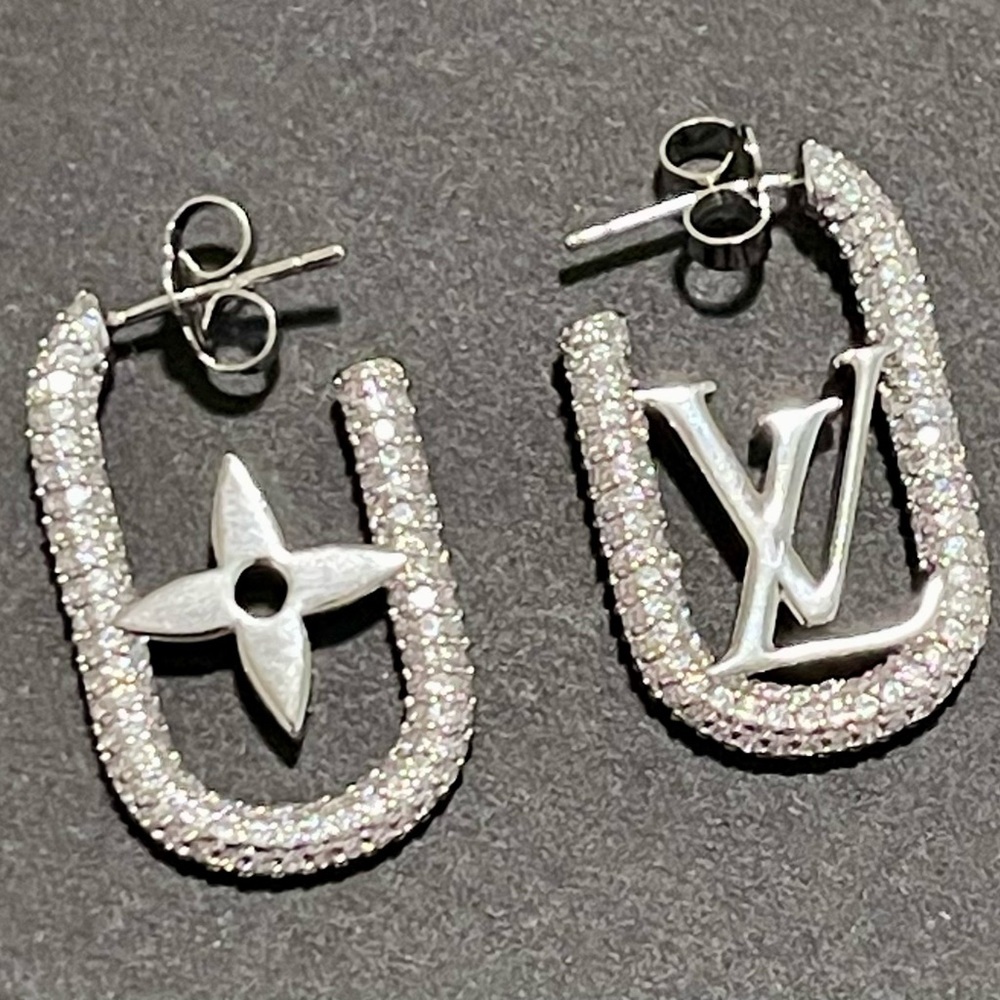 Small Gold or Silver LV Earrings w/Bling - Picture 3 of 4